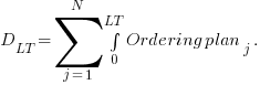 D_LT = sum{j=1}{N}{int{0}{LT}{Ordering plan_j}}.