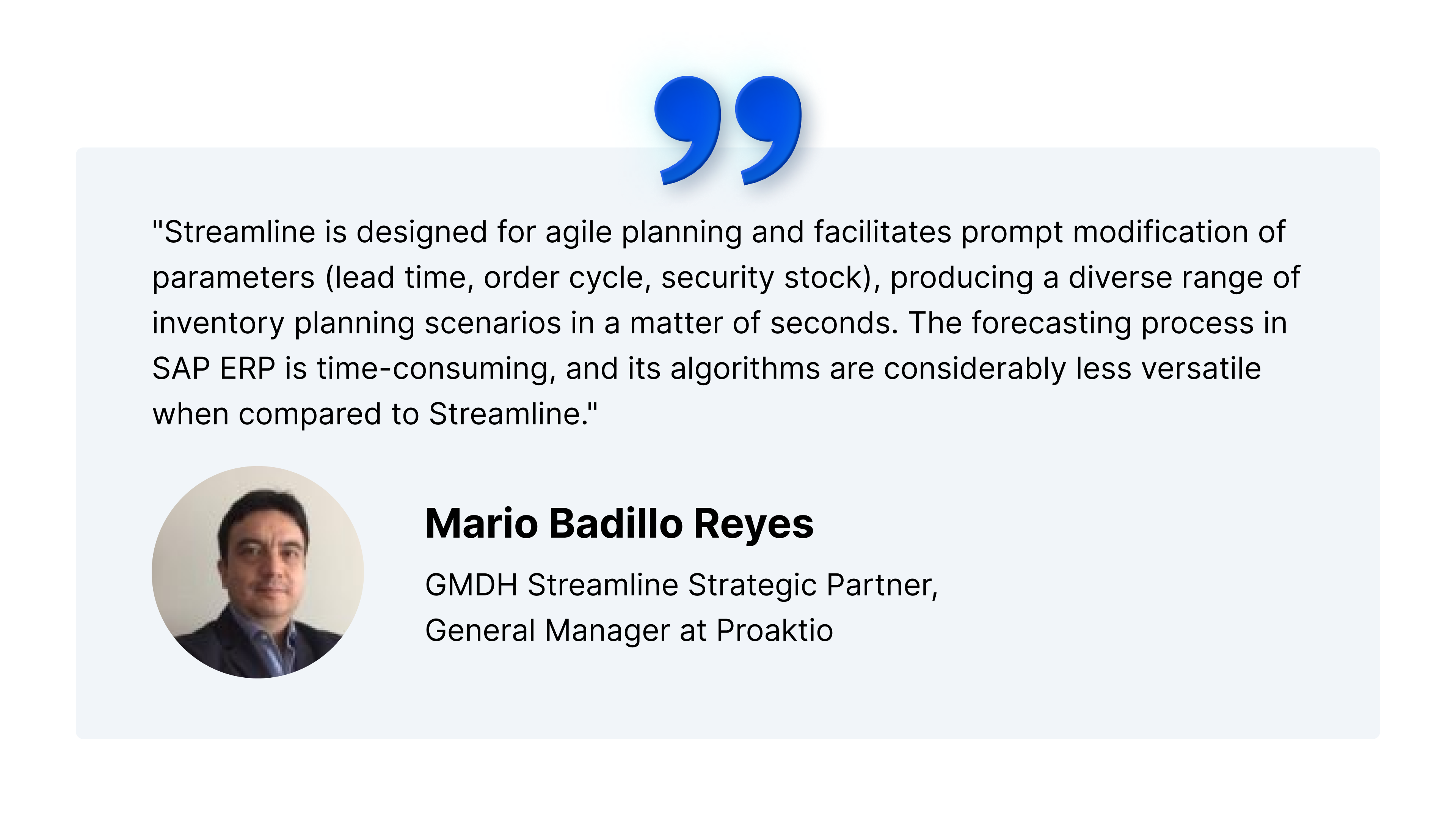 Depoimento de Mario Badillo sobre os benefícios de usar SAP ERP e Streamline juntos